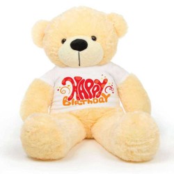 Peach 5 feet Big Teddy Bear wearing a Happy Birthday T-shirt